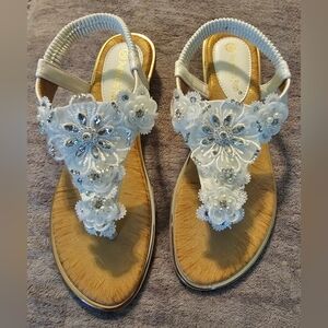 Chic White Floral Embellished Sandals